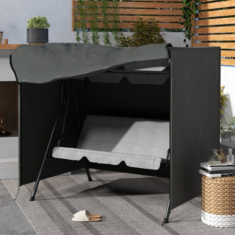 Outsunny 3 Seater 600D Oxford Patio Swing Chair Cover Outdoor Garden Furniture Rain Protection Protector Waterproof Anti-UV, 177 x 114 x 152cm, Dark Grey