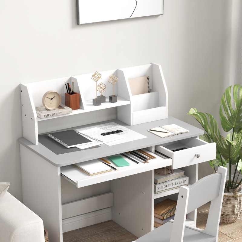 ZONEKIZ Kids Desk and Chair Set with Storage, for Ages 5-8 Years, 2 Piece Children Table and Chair Set with Keyboard Drawer, Grey