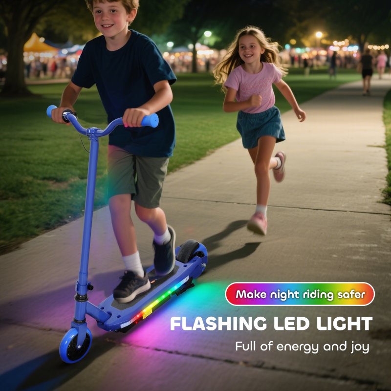AIYAPLAY Electric Scooter for Ages 6-14 Years, with Colourful Light and Electric Brake, Electric Scooter E Scooter, Up to 10km/h, 8km, Blue