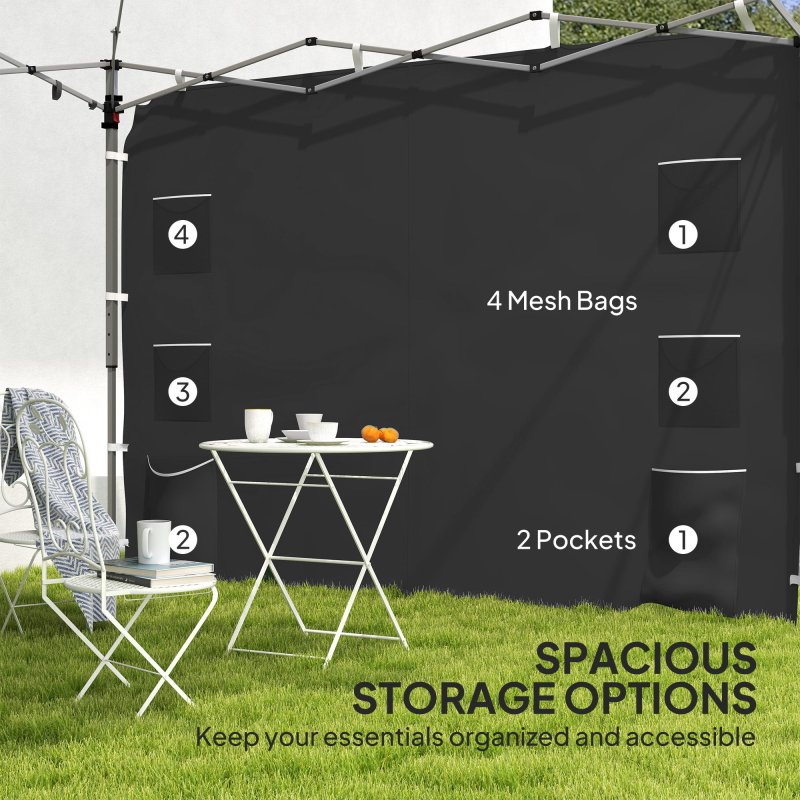 Outsunny Gazebo Side Panel, Canopy Sidewall Panel with 4 Mesh Bags and 2 Storage Pockets for 3 x 3 m Straight Leg Pop Up Gazebos, 1 Pack Sidewall Only, Black