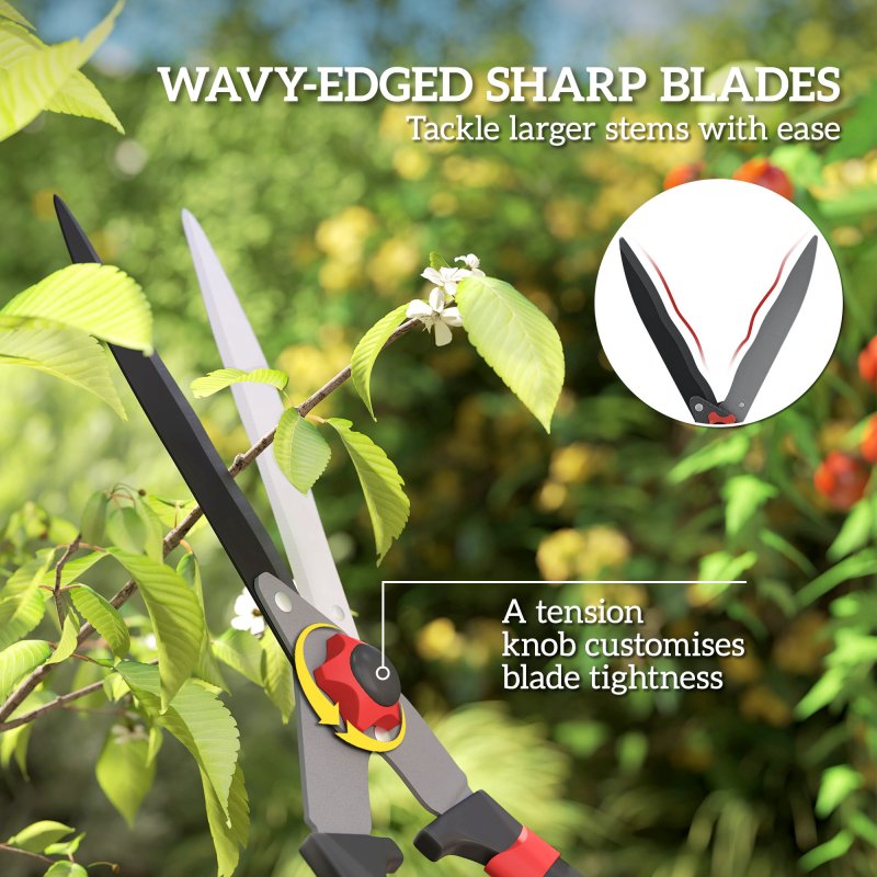 Outsunny Garden Shears, 63.5 cm Heavy Duty Hedge Shears with Razor-Sharp Blades, Comfort Grip and Tension Adjuster for Hedges, Shrubs and Bushes, Easy Cutting and Trimming
