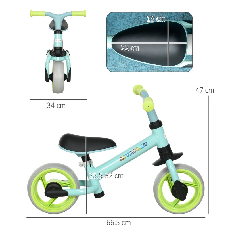 AIYAPLAY 8" Baby Balance Bike with Adjustable Seat, Lightweight Training Bike for Children with EVA Wheels, Easy Installation, No Pedals, for Ages 18-48 Months - Green
