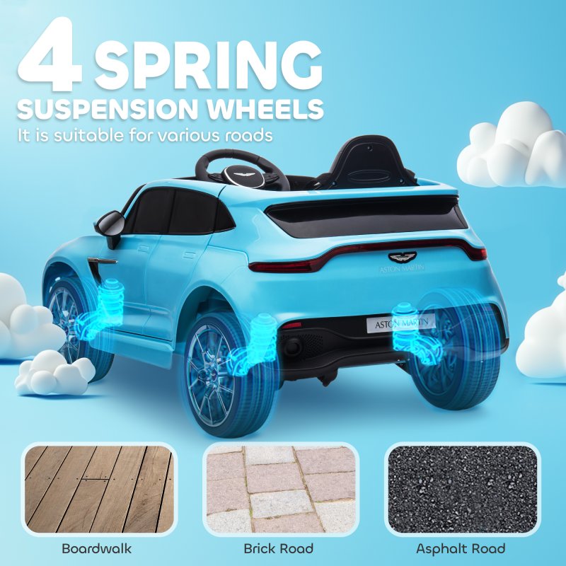 AIYAPLAY Aston Martin DBX Licensed 12V Kids Ride on Car, Kids Electric Car with Remote Control, 4 Suspension Wheels, LED Lights, Music, Horn, Slow Start, for Ages 3-6 Years, Blue