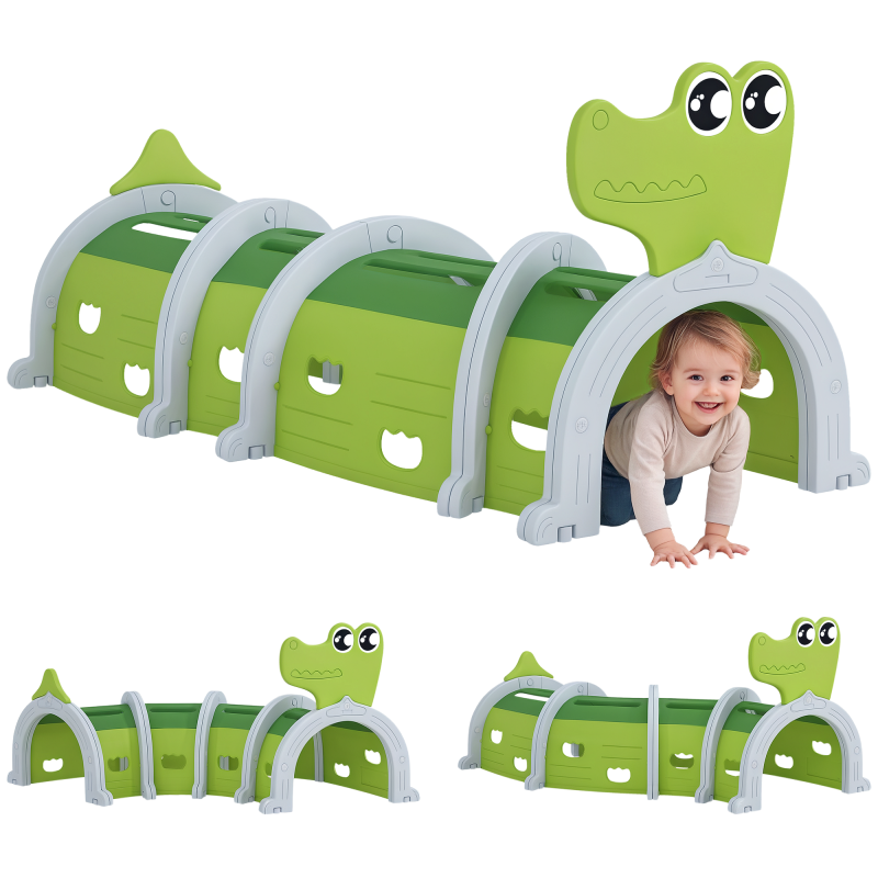 AIYAPLAY Kids Play Tunnel, Toddler Tunnel for Ages 3-6 Crawl and Climb, Play Tunnel for Kids with Crocodile Design, Kids Indoor Outdoor Playground, Green