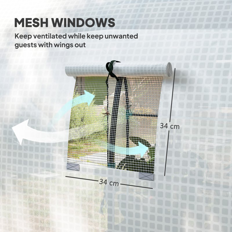 Outsunny 1.8 x 1.8 x 2m Polytunnel Greenhouse with Doors and Mesh Windows, Walk-in Grow House Tent with UV-resistant PE Cover and Steel Frame, White