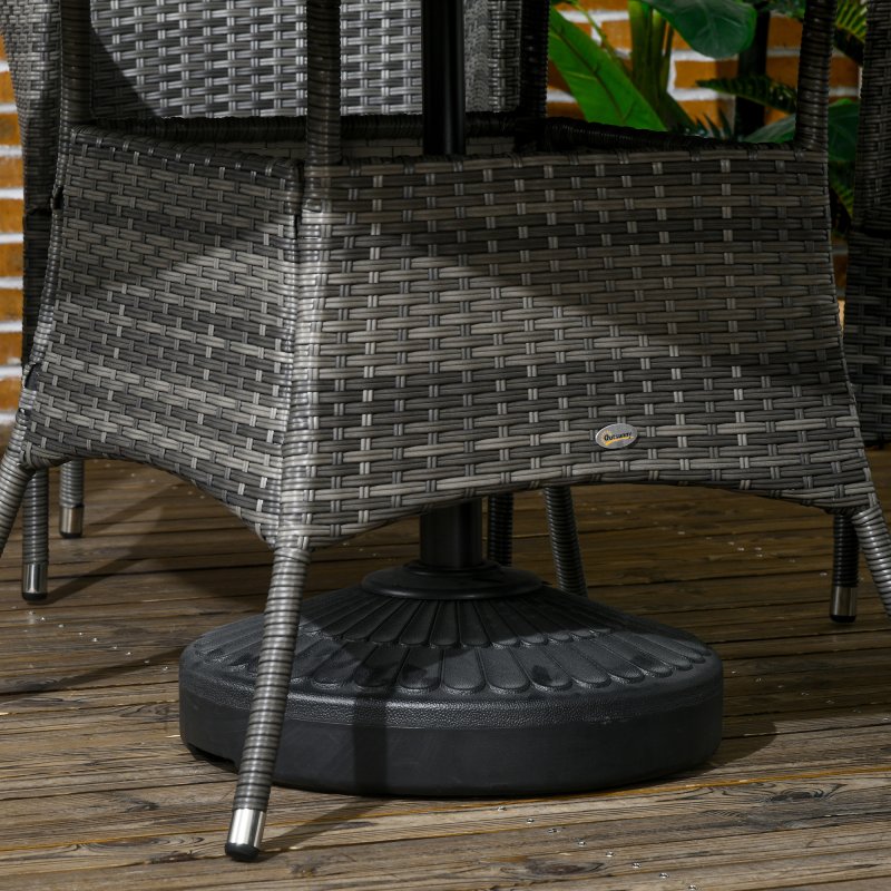 Outsunny 7-Piece PE Rattan Garden Furniture Set, Wicker Outdoor Dining Set with Cushions, Umbrella Hole & Round Glass Top Table, 6 Seater Garden Table and Chairs for Patio, Balcony, Mixed Grey