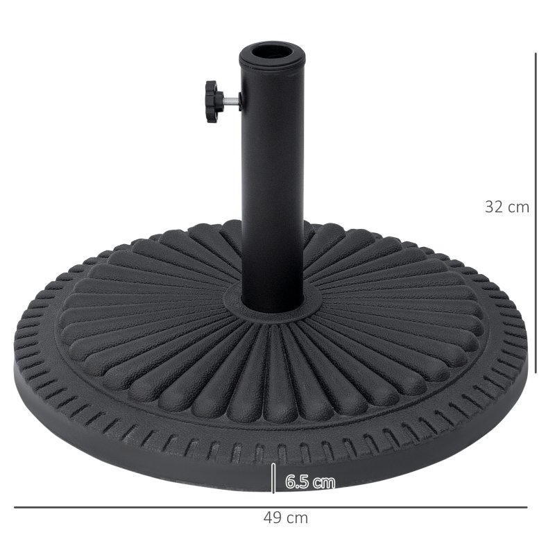 Outsunny 14kg Round Cement Parasol Base Umbrella Weight Stand Holder Fits 35mm, 38mm, 48mm Pole for Patio Outdoor Garden - Black