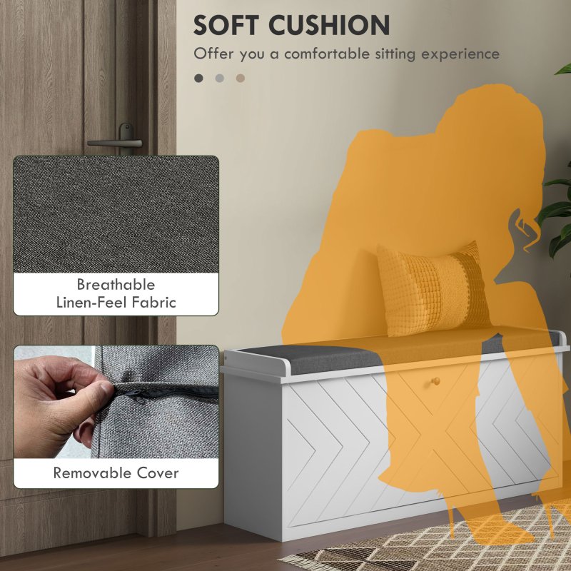 HOMCOM Shoe Bench, Entryway Bench with Flip Drawer, Seating Cushion and Adjustable Shelf for 10 Pairs of Shoes for Hallway, White