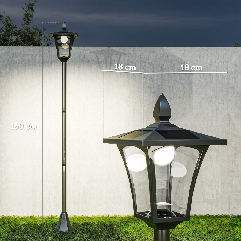 Outsunny Outdoor Garden Solar Post Lamp Sensor Dimmable LED Lantern Bollard Pathway 1.6M Tall - Black