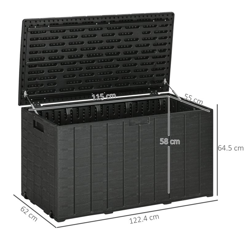 Outsunny 336 Litre Garden Storage Box, Water-resistant Heavy Duty Double Wall Plastic Container, Extra Large Outdoor Garden Furniture Organizer, Deck Cushion Chest with Wheels and Handles, Black