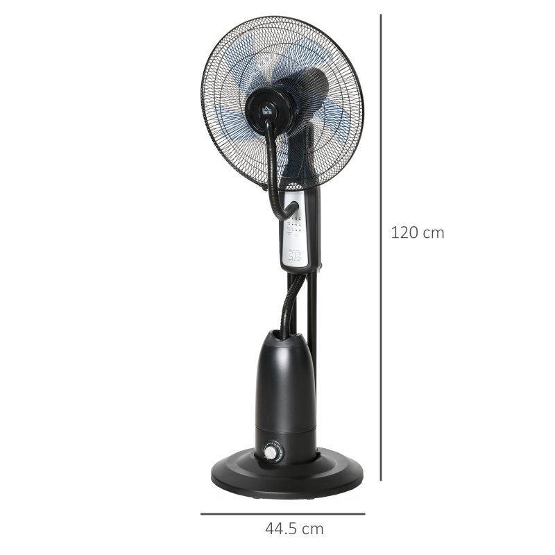 HOMCOM 18" Pedestal Fan with Water Mist Spray, Standing Fan with 3 Speeds, 2.8L Water Tank, Timer and Remote, Black