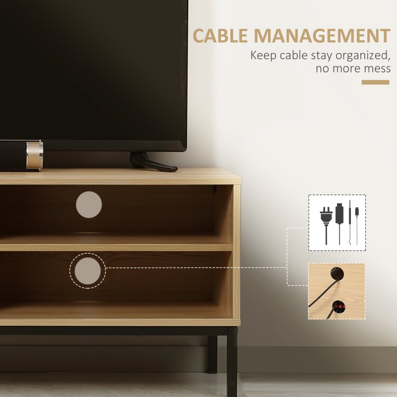 HOMCOM TV Stand Cabinet for TVs up to 50", TV Unit with 3 Compartments, Cable Management, TV Cabinet with Sliding Door for Living Room, Bedroom, Natural Wood Finish