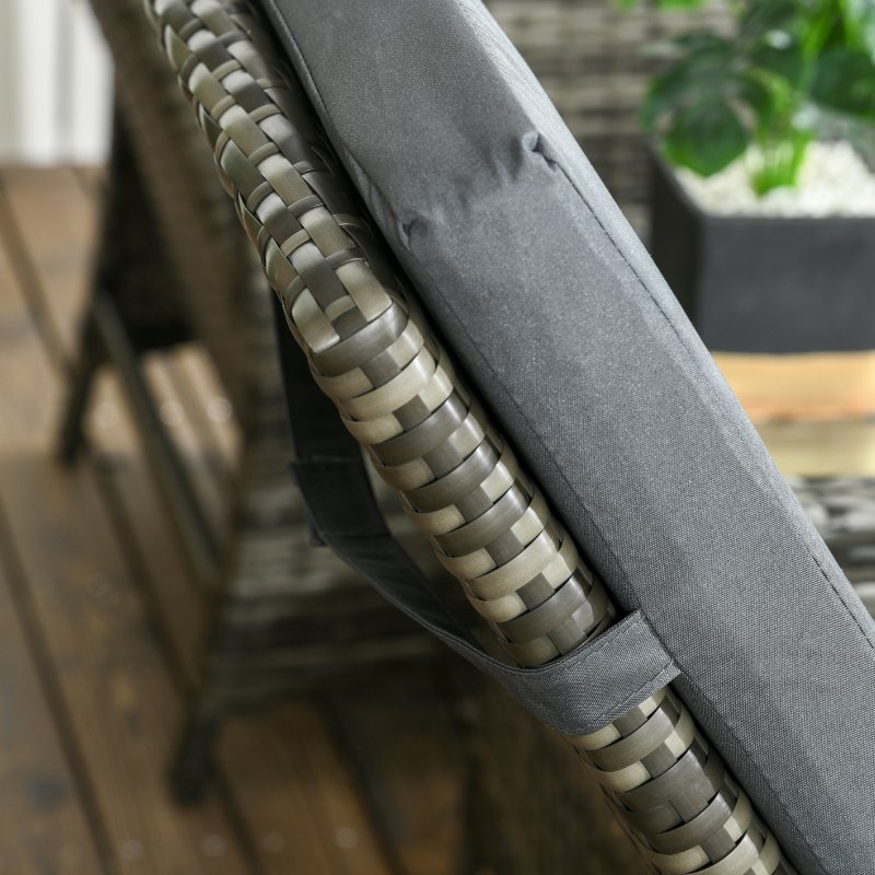 Outsunny 3 Pieces Garden Rattan Bistro Set with Adjustable Backrest, Balcony Conversation Furniture Set with 2 Armchairs Tempered Glass Coffee Table, Cushions, Storage Function - Mix-Grey