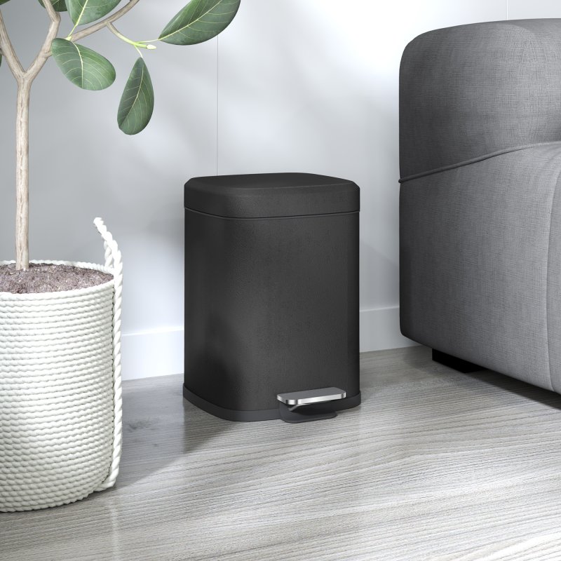 HOMCOM 12 Litre Pedal Bin, Fingerprint Proof Kitchen Rubbish Bin with Soft-close Lid, Foot Pedal and Removable Inner Bucket for Recycling and Waste