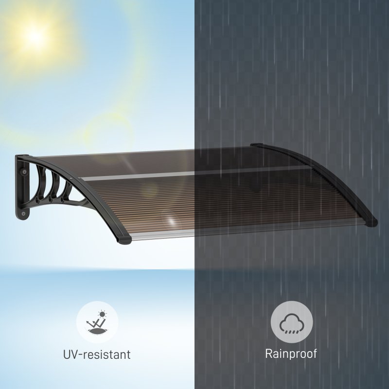 Outsunny Front Door Canopy Outdoor Awning Aluminium Rigid Plastic Polycarbonate Rain Shelter UV Water Rain Resistant 120 x 75cm
