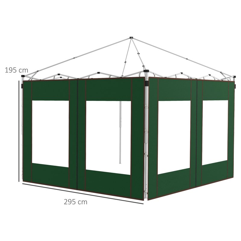 Outsunny Gazebo Side Panels with Zipped Doors and Windows, for 3x3(m) or 3x6m Pop Up Gazebo, 2 Pack Sides Replacement, Green