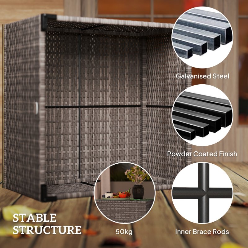 Outsunny Outdoor Coffee Table, PE Rattan Side Table with Tempered Glass Top, Wicker Square Garden Coffee Table End Table with Steel Frame for Patio, Balcony, 60 x 62 x 38cm, Dark Grey