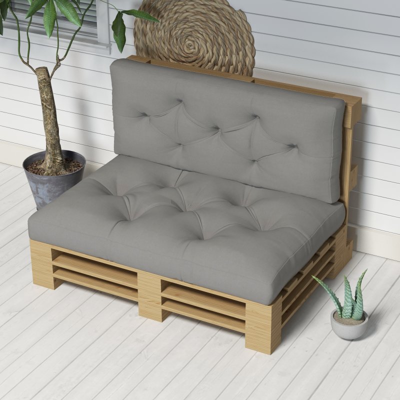 Outsunny 2 Seater Outdoor Seat Cushions Back Cushion for Pallet, Water Repellent Seat Pads, Light Grey