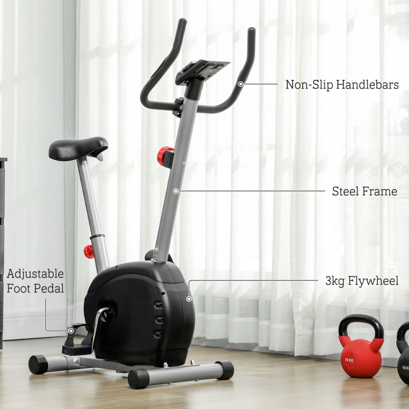 SPORTNOW Exercise Bike, Quiet Stationary Bike with 8-Level Magnetic Resistance, Heart-Rate Sensor, Adjustable Seat, Wheels and LCD Monitor, for Home Gym Workout, Grey