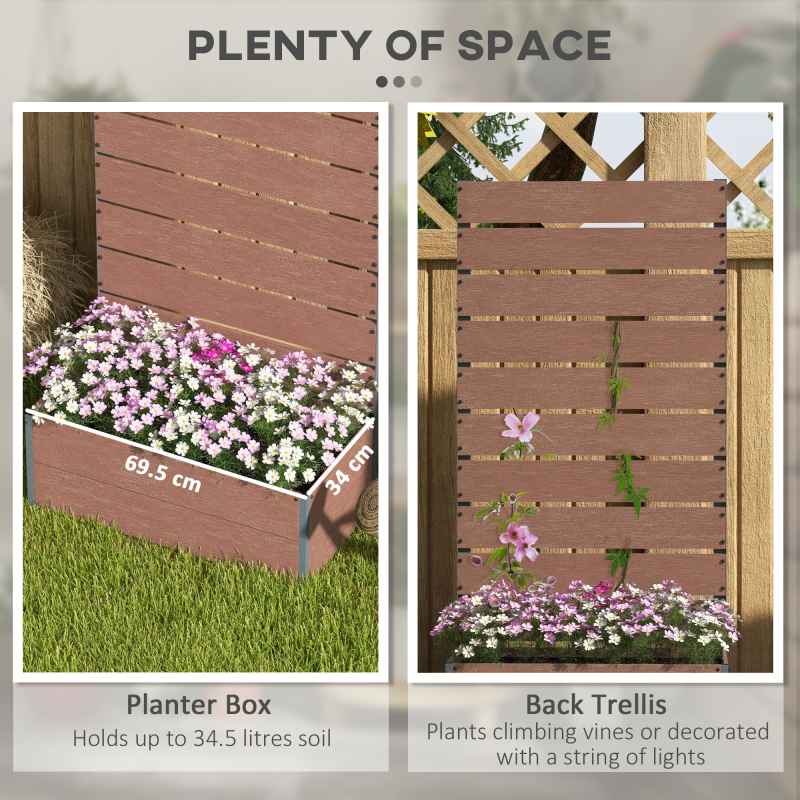 Outsunny Garden Planter with Trellis for Climbing Plants, Vines, Flowers, Freestanding Raised Bed for Garden, Outdoor, Patio, Planter Box with Drainage Gap, 72x38x150cm, Light Brown