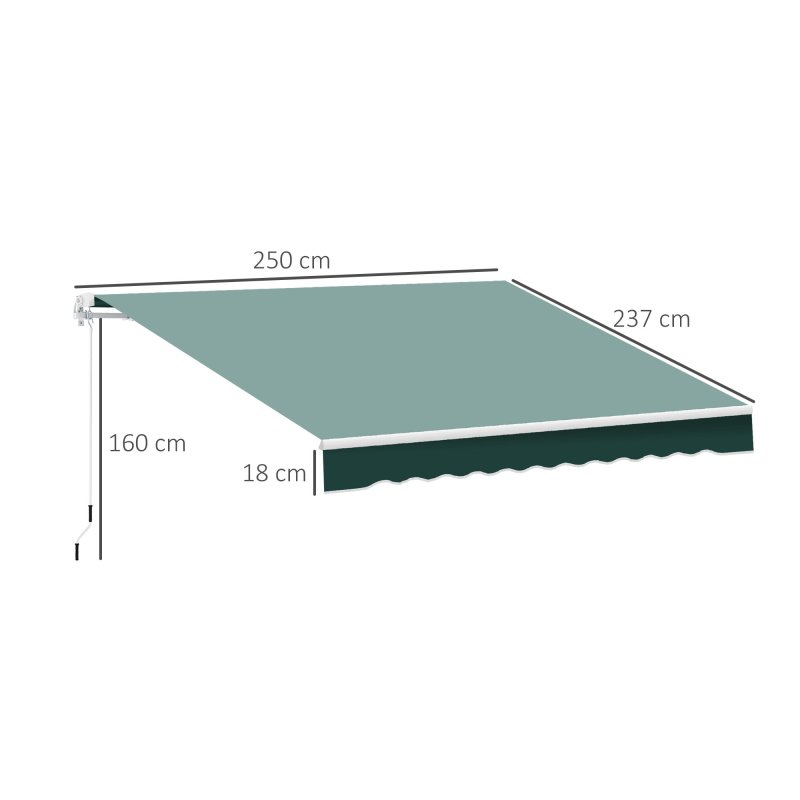 Outsunny 2.5m x 2m Retractable Awning, DIY Garden Awning Canopy, Anti-UV Sun Shade Shelter with Aluminium Frame and Crank Handle, Green