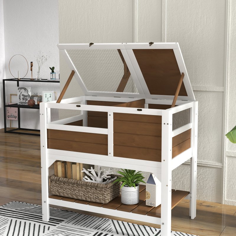 PawHut Tortoise House w/ Shelf, Small Pet Reptile Wooden House w/ Hide Shelter Den and Run, Lamp Holder, Tray, for Indoors, Outdoors - Brown