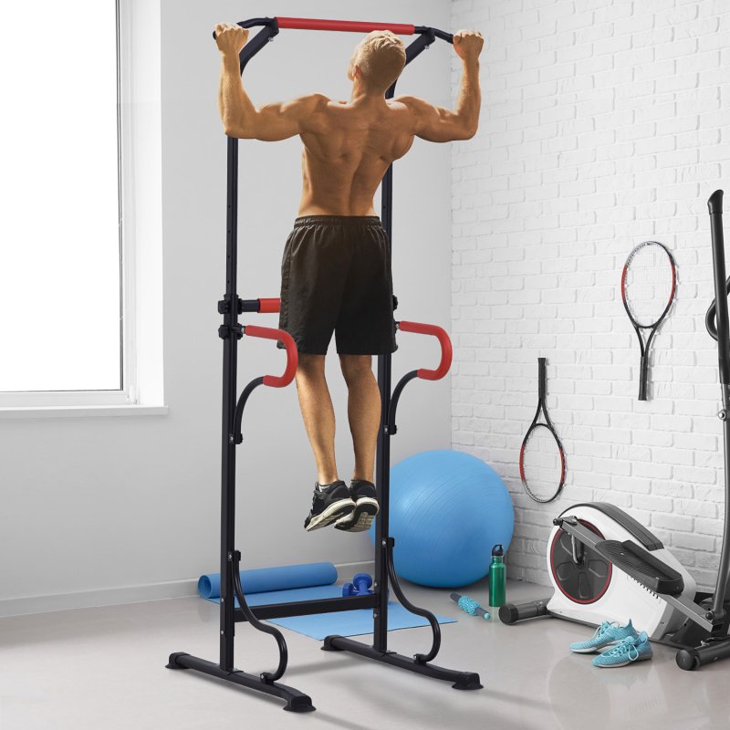 HOMCOM Pull Up Station with Dip Station and Push-up Stand, Height Adjustable Power Tower, Free Standing Pull Up Bar for Home Gym