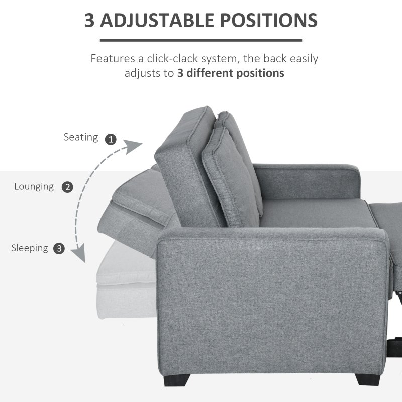 HOMCOM 2 Seater Pull Out Sofa Bed, Fabric Click Clack Sofa Bed with Wood Legs, Convertible Sleeper Couch for Living Room, Guest Room, Grey