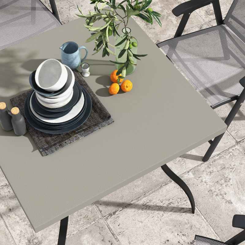 Outsunny 80cm Square Garden Dining Table with Umbrella Hole, Outdoor Dining Table with Marble Effect Top for 4 People, Black/Grey