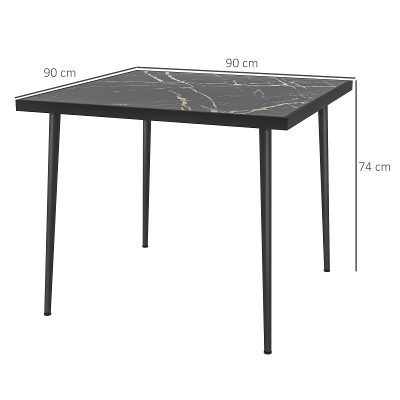 Outsunny Outdoor Dining Table for 4, Square Garden Table with Marble Effect Tempered Glass Top and Steel Frame for Balcony, Patio, 90cm x 90cm, Black