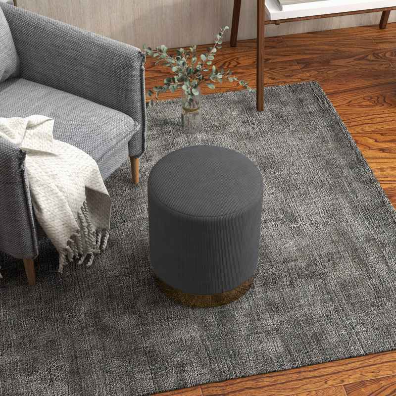 HOMCOM Modern Round Footstool, Corduroy Fabric Upholstered Foot Stool with Padded Seat for Living Room, Entryway