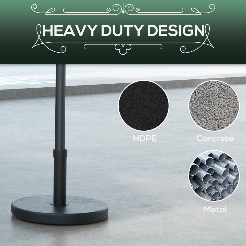 Outsunny 15kg Concrete Parasol Base, Heavy Duty Patio Umbrella Stand with Grip Handle, 46.5cm Round Garden Parasol Holder for 24 to 38mm Poles, Black