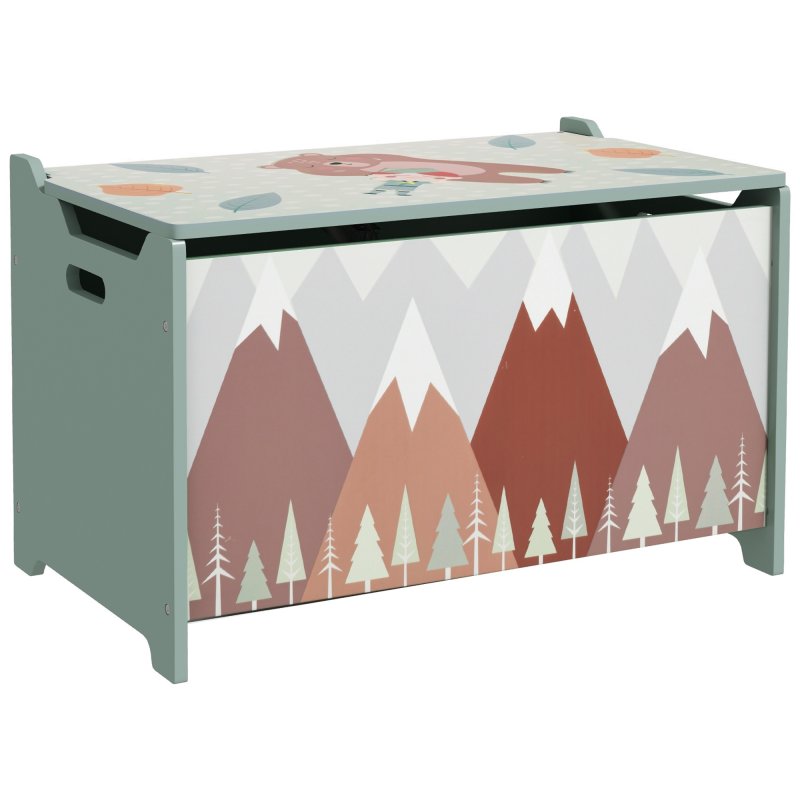 ZONEKIZ Toy Box, Kids Toy Chest with Lid, Safety Hinge, Cute Design - Green