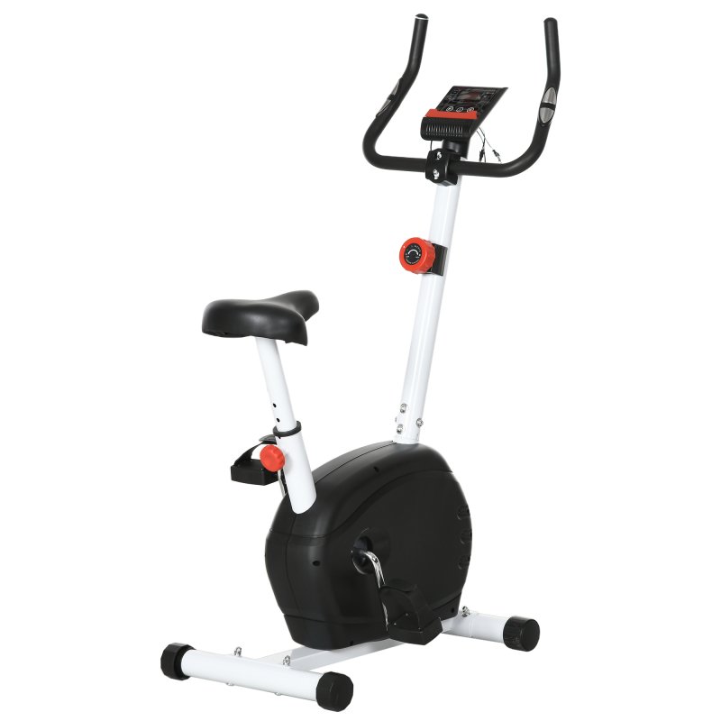 SPORTNOW Exercise Bike, Quiet Stationary Bike with 8-Level Magnetic Resistance, Heart-Rate Sensor, Adjustable Seat, Wheels and LCD Monitor, for Home Gym Workout, White