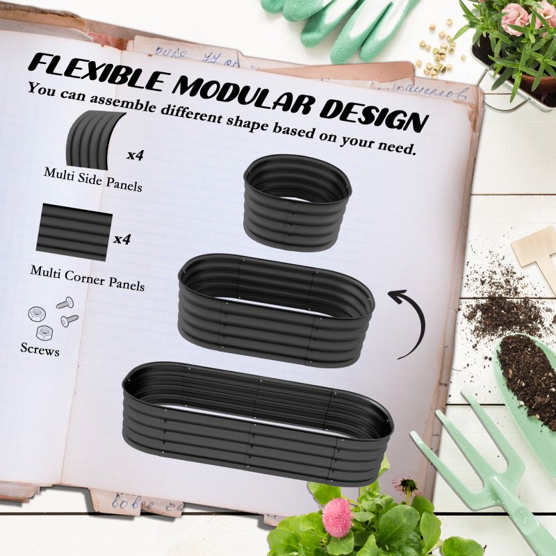 Outsunny Galvanised Raised Beds for Garden, Metal Elevated Planter Box with Safety Edging, Easy DIY for Growing Flowers, Herbs, Succulents, 150 x 62 x 30cm, Dark Grey