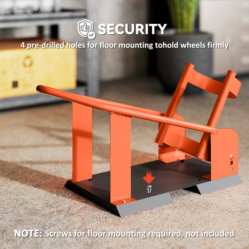 HOMCOM Motorcycle Wheel Chock, 816.5 kg Capacity Heavy Duty Steel Motorcycle Front Wheel Chock Holder with 3 Height Adjustable Holes, Fits 381-533.4 mm Wheels, Orange