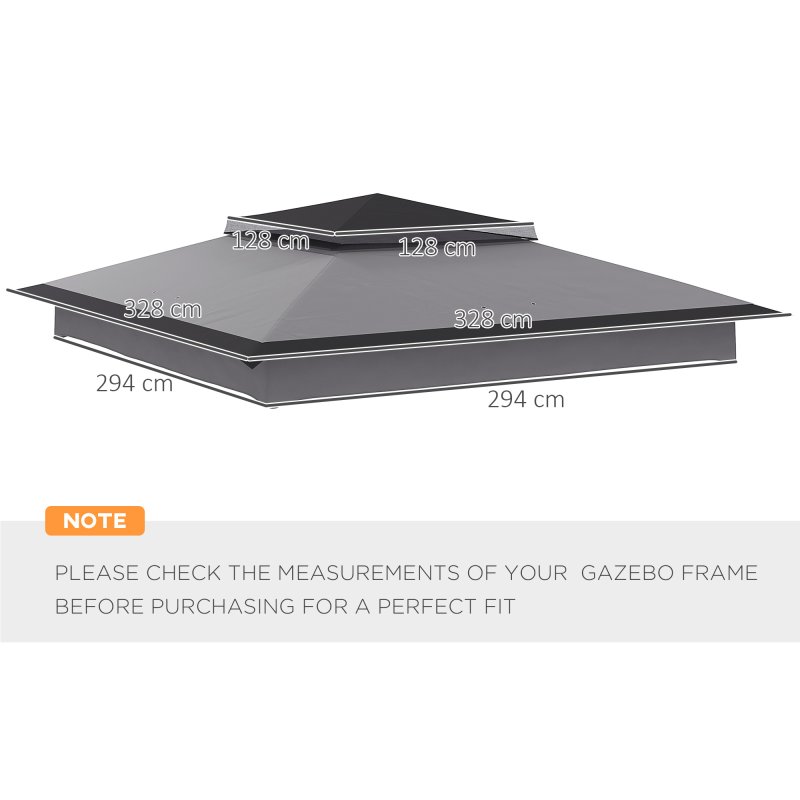 Outsunny Gazebo for 3.25m x 3.25m Frame, 2 Tier Gazebo Cover, UV Protection, Grey