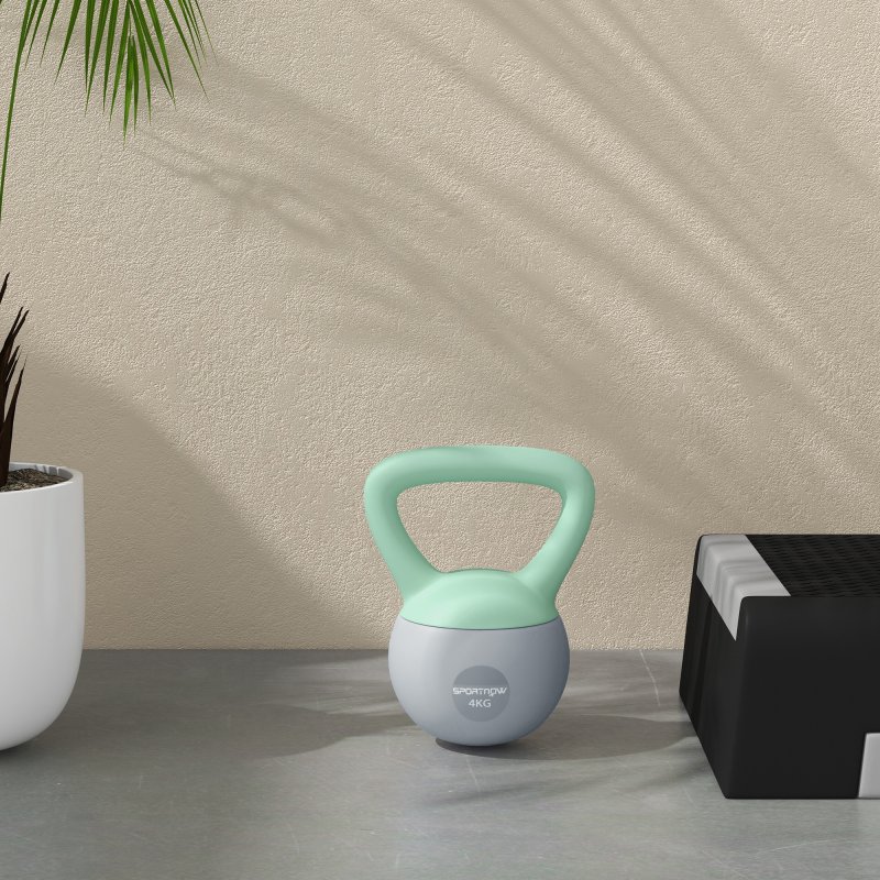 SPORTNOW Soft Kettlebell, 4kg Kettle Bell with Non-Slip Handle for Home Gym Weight Lifting and Strength Training, Grey and Green