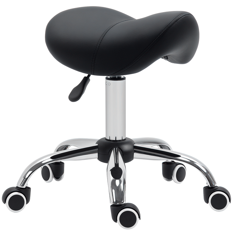 HOMCOM Cosmetic Stool 360?? Rotate Height Adjustable Salon Massage Spa Chair Hydraulic Rolling Faux Leather Saddle Stool Mobility, Black