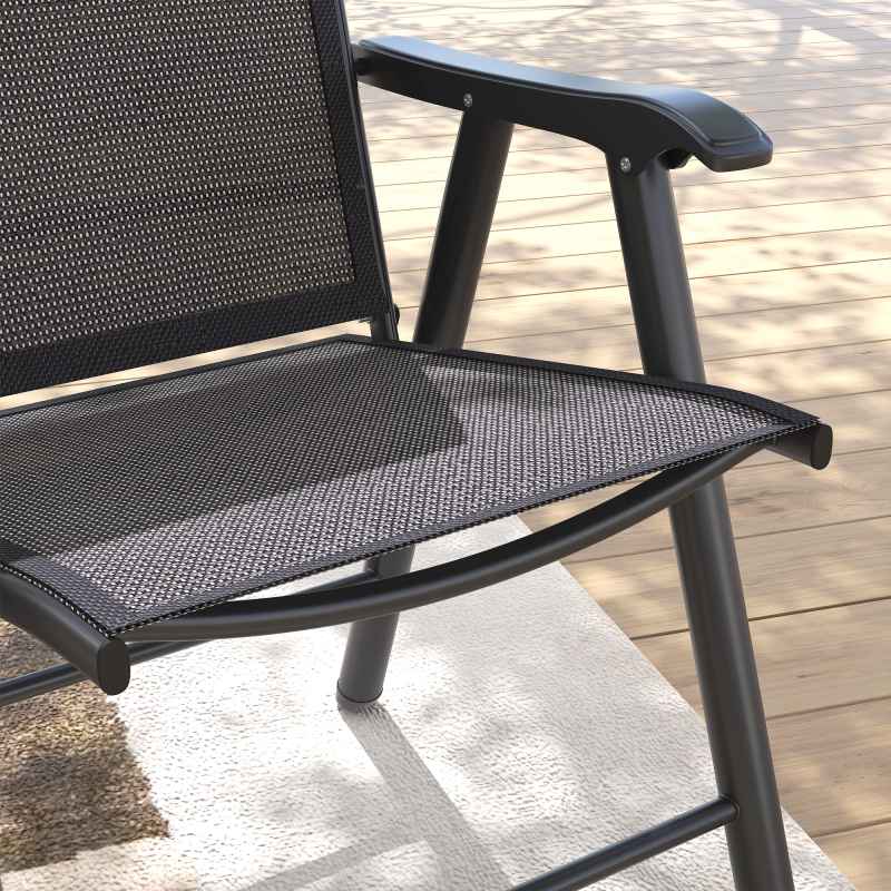 Outsunny Set of 4 Folding Garden Chairs, Metal Frame Garden Chairs Outdoor Patio Park Dining Seat with Breathable Mesh Seat, Charcoal Grey