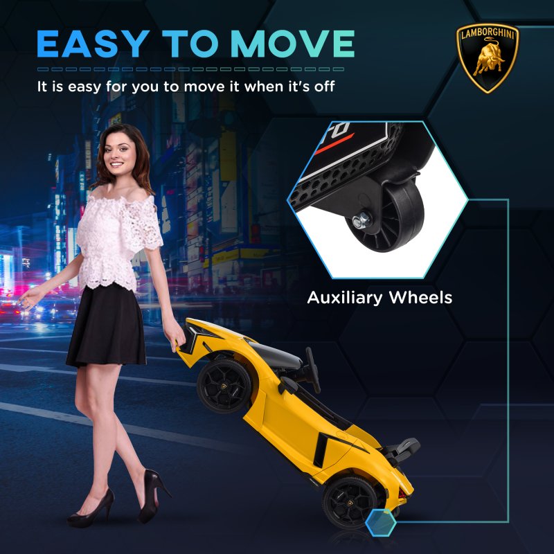 AIYAPLAY Lamborghini Revuelto Licensed Electric Car for Kids with Butterfly Doors, 12V Kids Electric Ride On with Suspension, Remote Control, LED Lights, Horn, USB, MP3 for 3-5 Years, Yellow