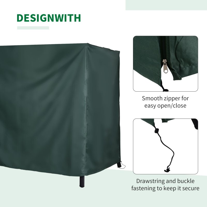 Outsunny 3 Seater 600D Oxford Patio Swing Chair Cover Outdoor Garden Furniture Rain Protection Protector Waterproof Anti-UV, 205 x 124 x 164cm, Deep Green
