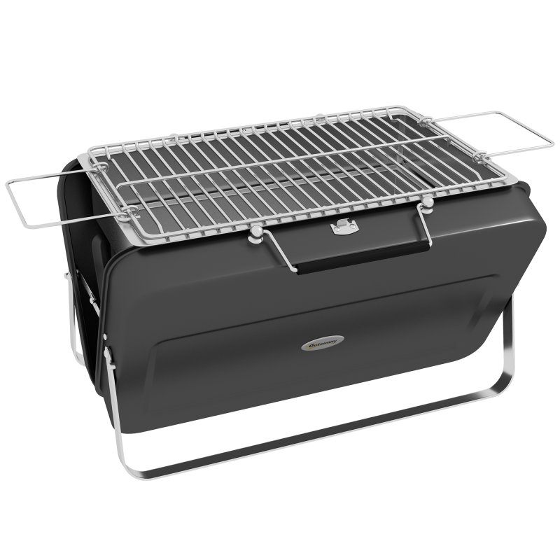 Outsunny Portable Mini Charcoal Barbecue Grill with Suitcase Shell, Outdoor Folding Tabletop BBQ Grill for Garden Camping Picnic Party, Black
