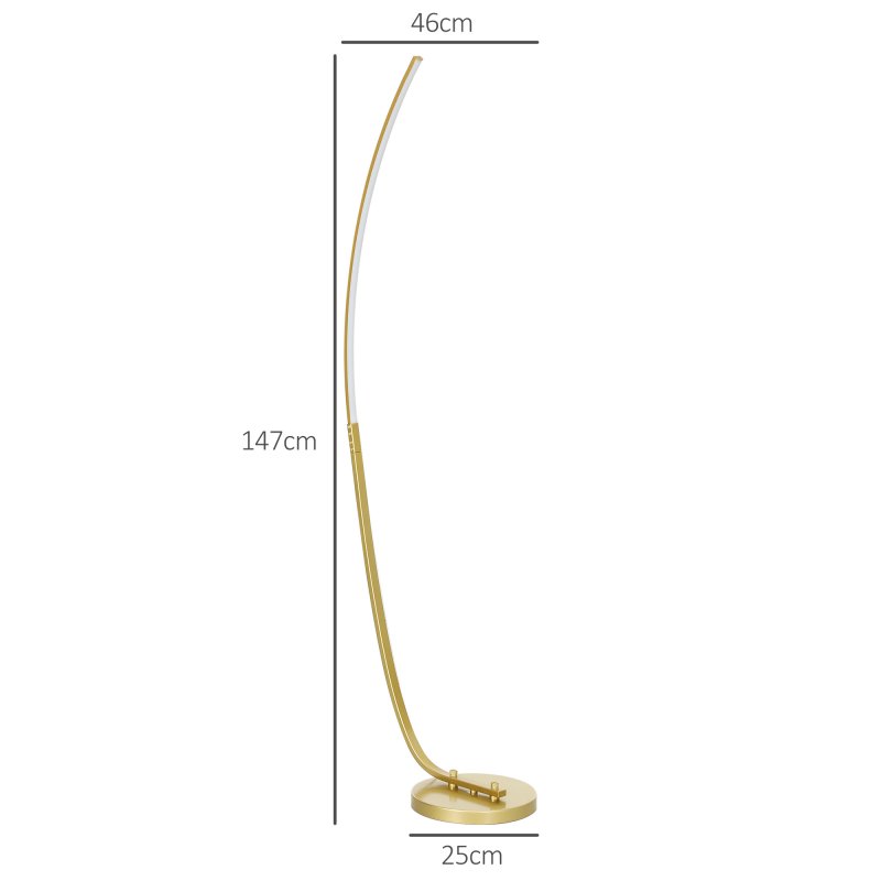HOMCOM LED Floor Lamp with 3 Adjustable Brightness, Modern Dimmable Standing Lamp with Foot Switch for Bedroom, Living Room, Gold Tone
