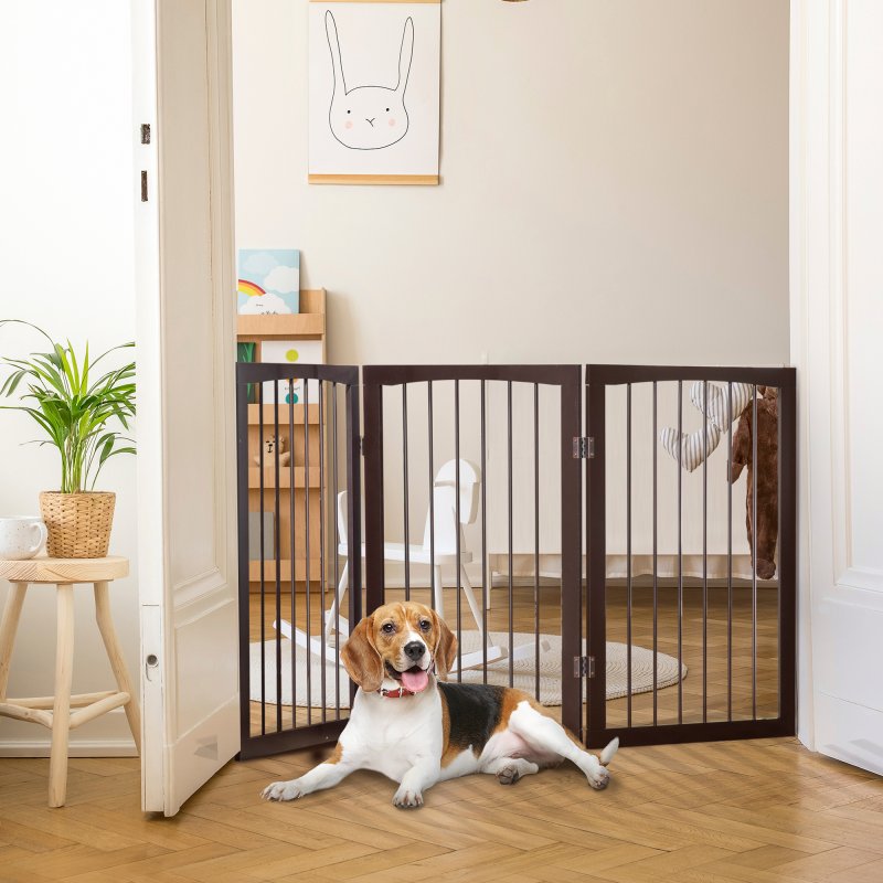 PawHut 3 Panel Stair Gate Foldable Dog Door Gate Indoor Free Standing Safety Gate Pet Barrier 76cm Height
