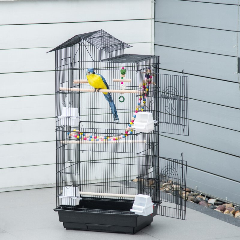 PawHut Bird Cage for Budgies, Finches, Canaries w/ Accessories, Toys, Tray, Handle, 46 x 36 x 100cm - Black