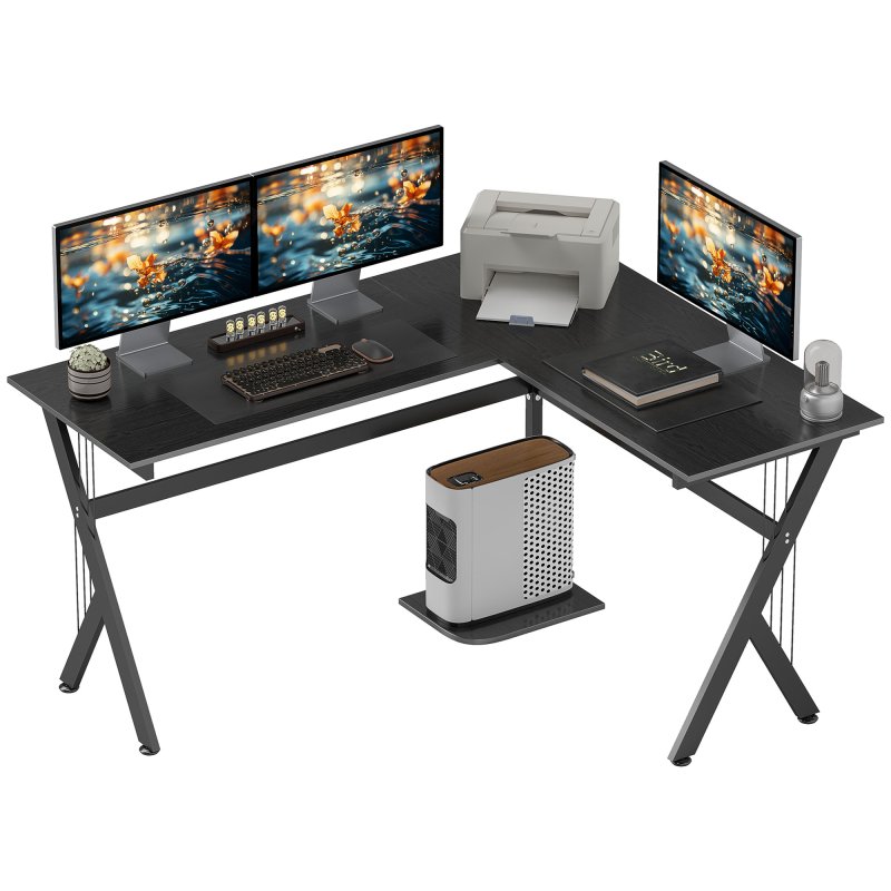 HOMCOM L Shaped Gaming Desk, 155 x 130cm Corner Computer Desk with CPU Stand for Home Office, Study Workstation, Black