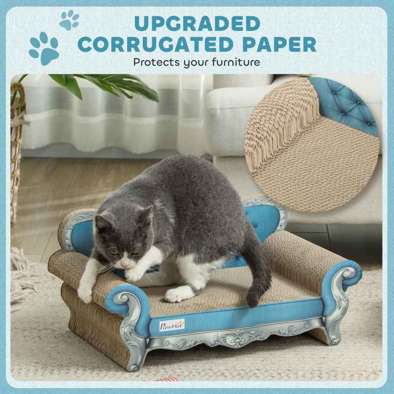 PawHut 2-in-1 Cat Scratcher, Cardboard Cat Scratching Board with Catnip, Cat Scratch Pad for Indoor Cats, 30.5 x 55 x 31.5cm, Light Blue