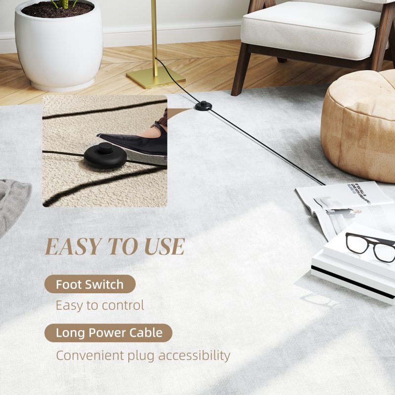 HOMCOM LED Floor Lamp with 3 Adjustable Brightness, Modern Dimmable Standing Lamp with Foot Switch for Bedroom, Living Room, Gold Tone