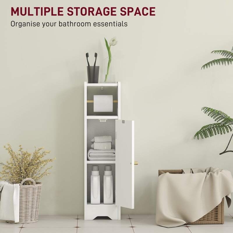 HOMCOM Small Bathroom Storage Cabinet, Freestanding Toilet Roll Holder, Slim Bathroom Cabinet with Adjustable Shelf for Small Spaces, White